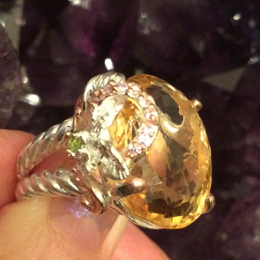 Awe Inspiring 27 CTW Genuine Citrine, Aquamarine & Pink Topaz Ring - Picture 8 of 15